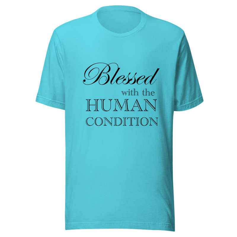 Blessed Unisex T-Shirt Black Letters – S, Turquoise