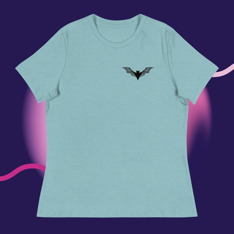 Floral Bat Women's Relaxed T-Shirt – M, Heather Blue Lagoon