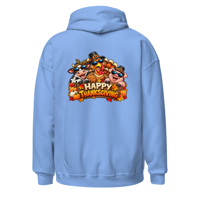 Cool Critters Thanksgiving Unisex Hoodie – S, Carolina Blue