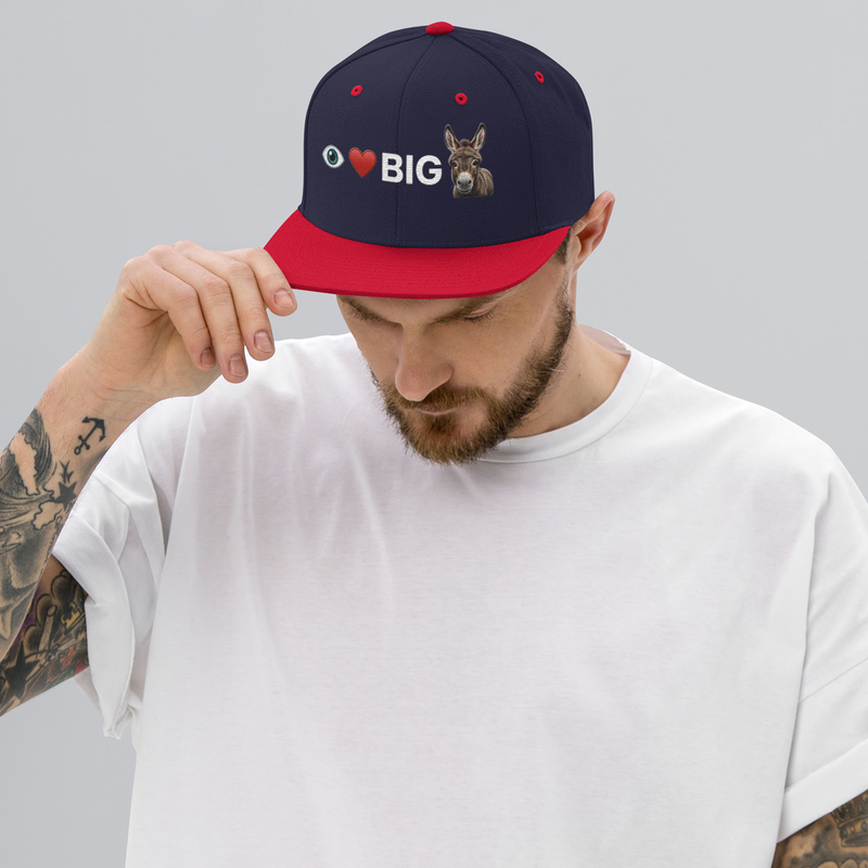I Love Big A**| Funny Snapback Cap | Embroidered Gift – One size, Navy/ Red
