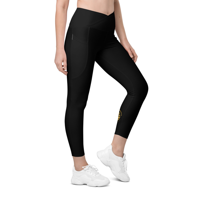 Crossover leggings with pockets - black