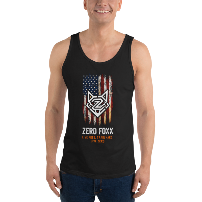 American Flag — Live Free. Train Hard. | Tank Top — Black / XS