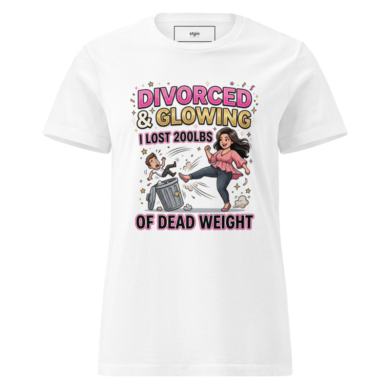 Divorced & Glowing lost the dead weight Women’s basic softstyle t-shirt – XL, White