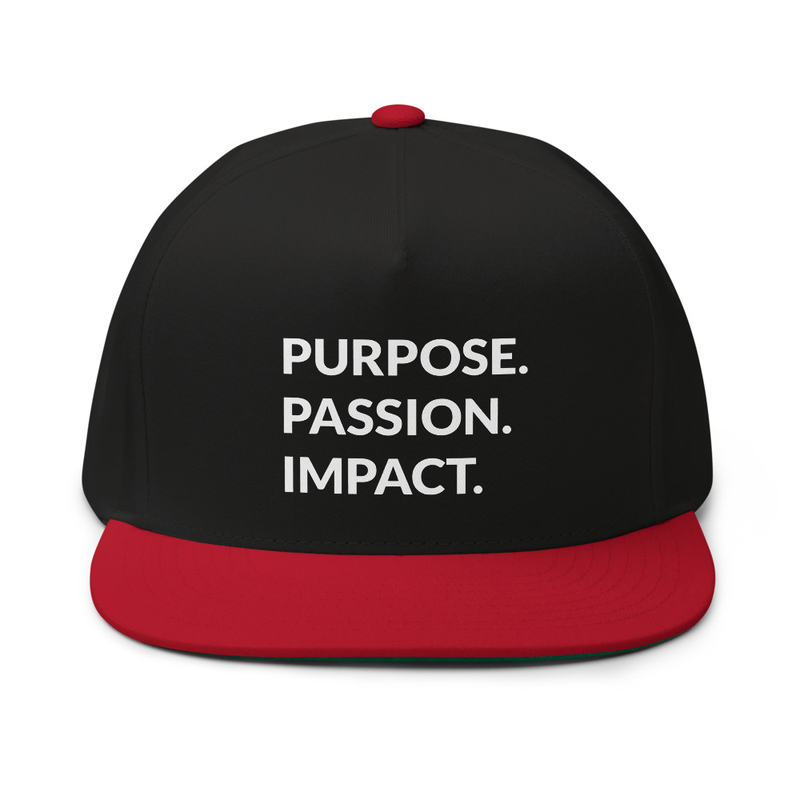 HFTT Flat Bill Cap | Purpose. Passion. Impact. (Colors Available) – One size, Black/ Red