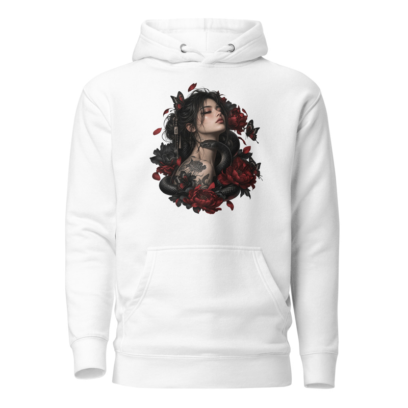 Crimson Serpent – Dark Floral Graphic Hoodie