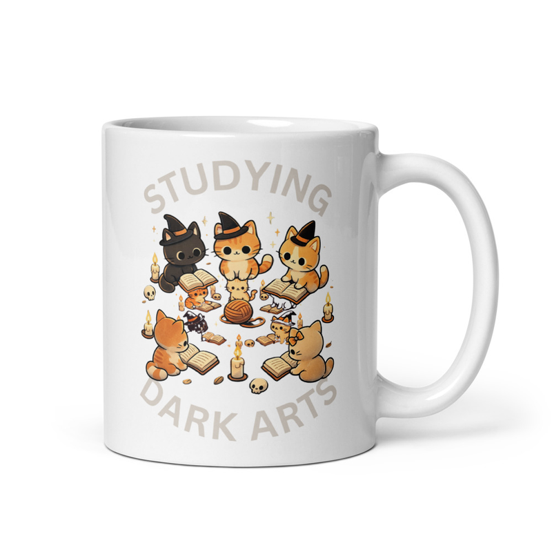 Studying Dark Arts Cat Lovers White glossy mug