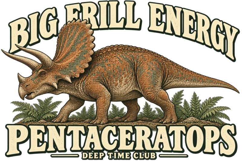 Close view of the original Big Frill Energy Pentaceratops Tee graphic