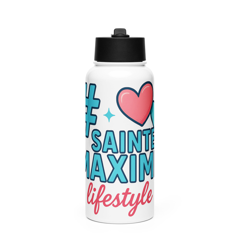 Bouteille d'eau Acier Inoxydable avec paille #SAINTEMAXIME Logo 2026 - vue 3
