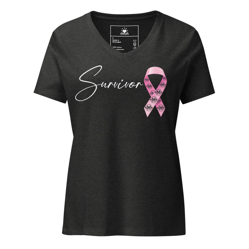 "Survivor" Women’s relaxed V-neck T-shirt (Colors) – XL, Dark Grey Heather
