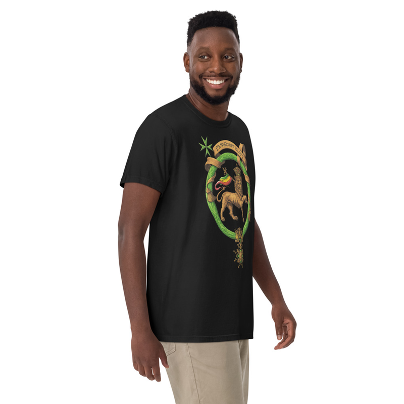 Unisex RTV-HC-0010 Lion of Judah, Imperial Banner and Collar of the Order of the Holy Trinity garment-dyed heavyweight t-shirt – M, Black