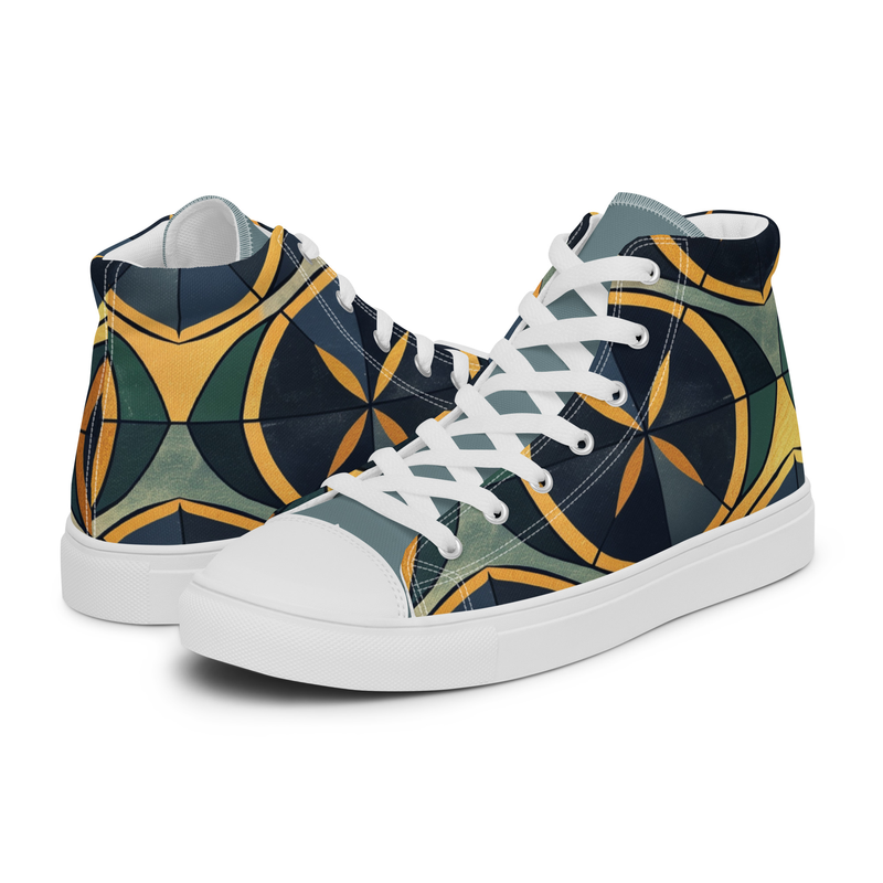 Sacred Geometry - Navy Blue, Gold, and Green - Women’s high top canvas shoes