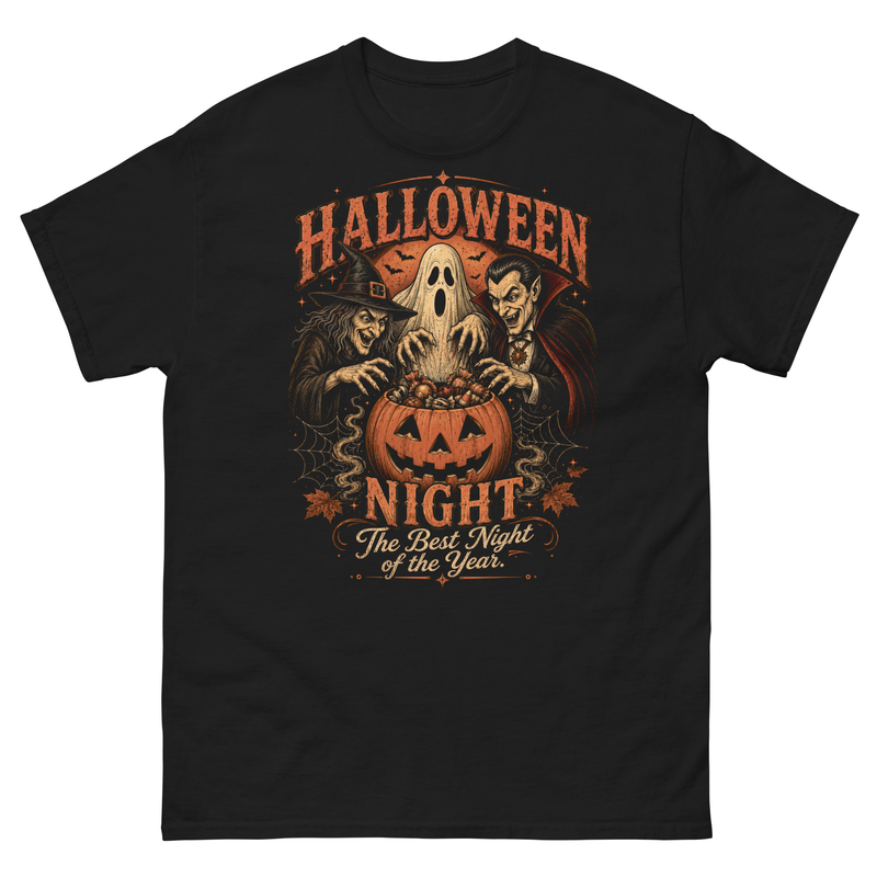 Vintage Halloween Night Shirt | Witch Ghost Pumpkin Graphic Tee