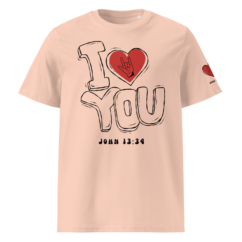 I Love you Unisex organic ribbed neck t-shirt – S, Fraiche Peche