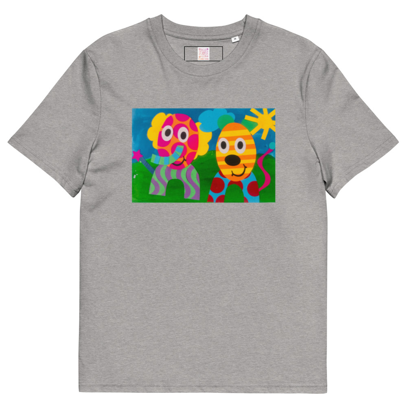 The Elephant & Cheetah - Unisex Organic Cotton Tee – L, Heather Grey