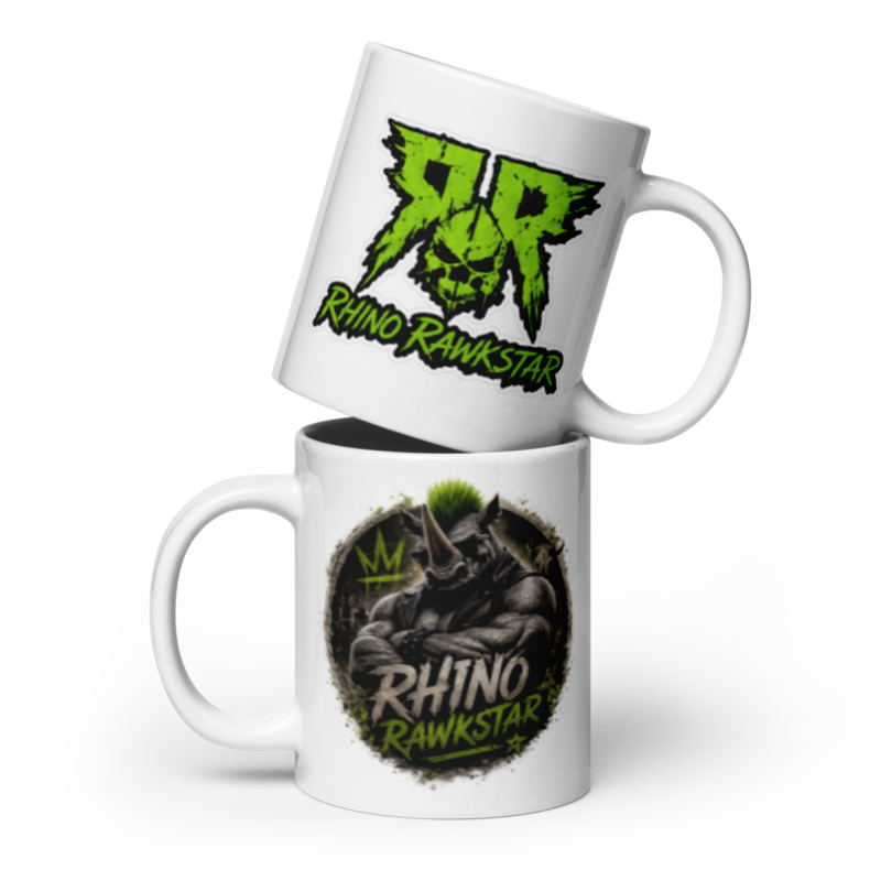Rhino Rawkstar White Glossy Mug — White / 20 oz