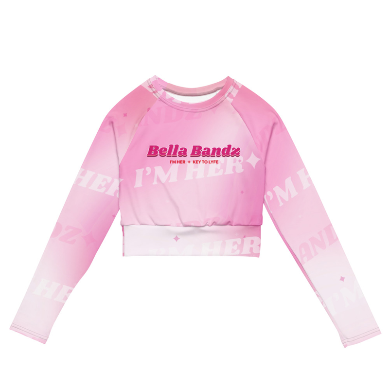 Bella Bandz Pink Website All-Over Long-Sleeve Crop Top