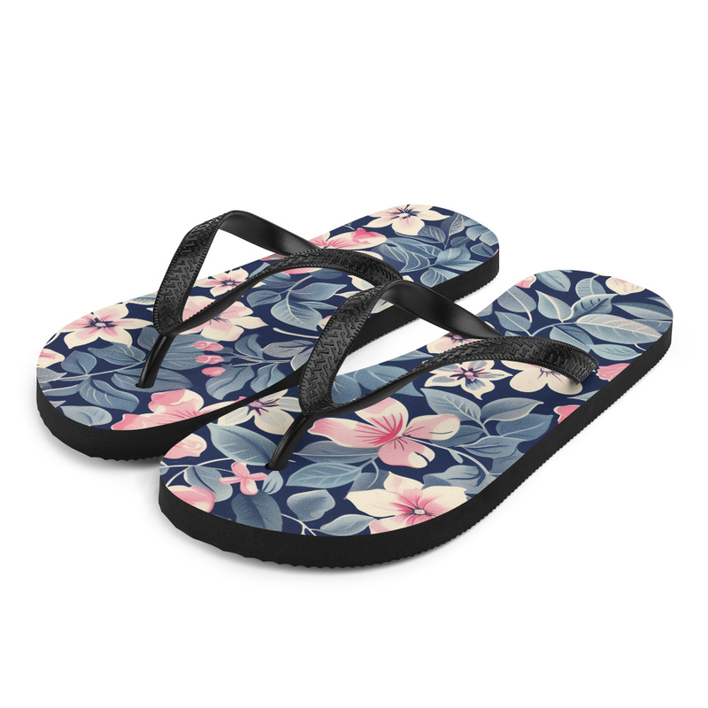 Pink & Blue Floral Flip-Flops House or Outdoor Slippers