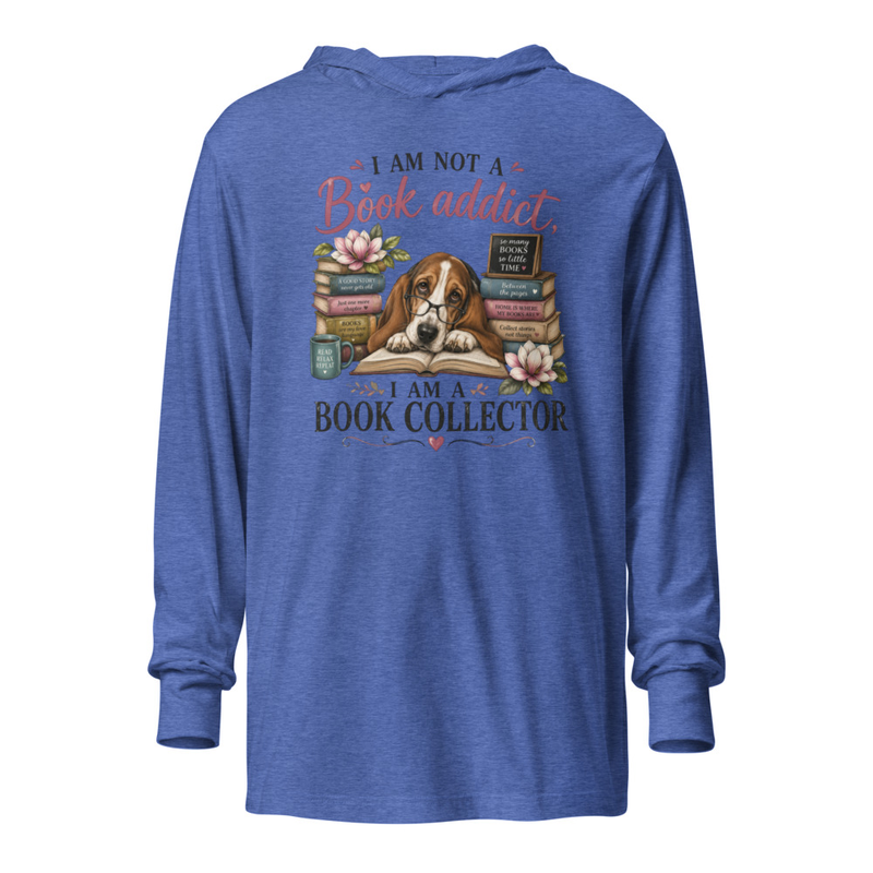 Book Addict Hooded long-sleeve tee – XL, Heather True Royal