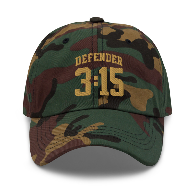 Defender 3:15 Dad Hat – One size, Green Camo