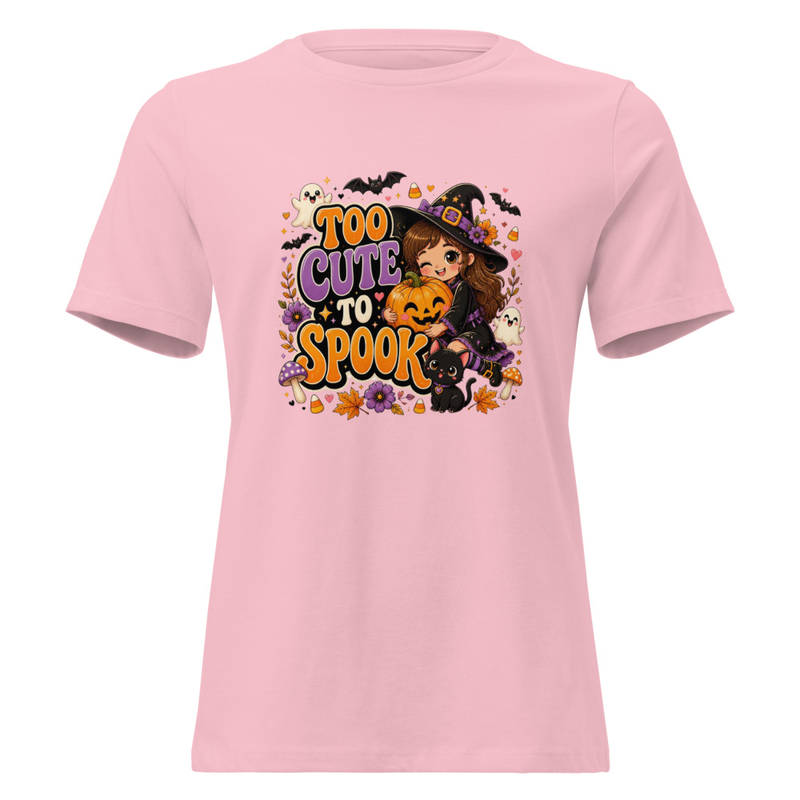 Halloween T-Shirt, Too Cute to Spook Witch Girl Pumpkin Cat Halloween Graphic Tee – view 5