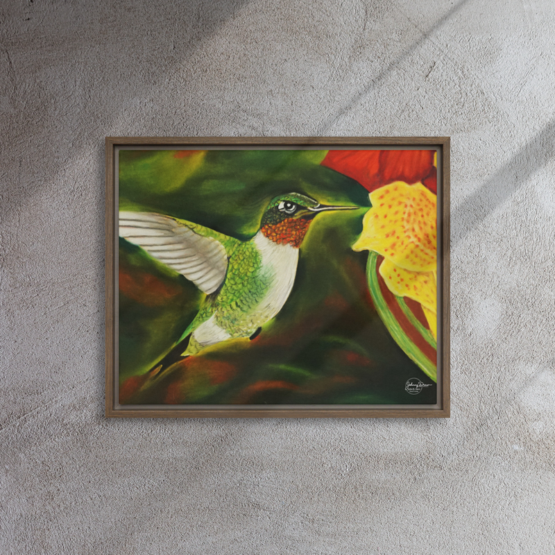 Hummingbird 2 Framed Canvas – 16″×20″, Brown