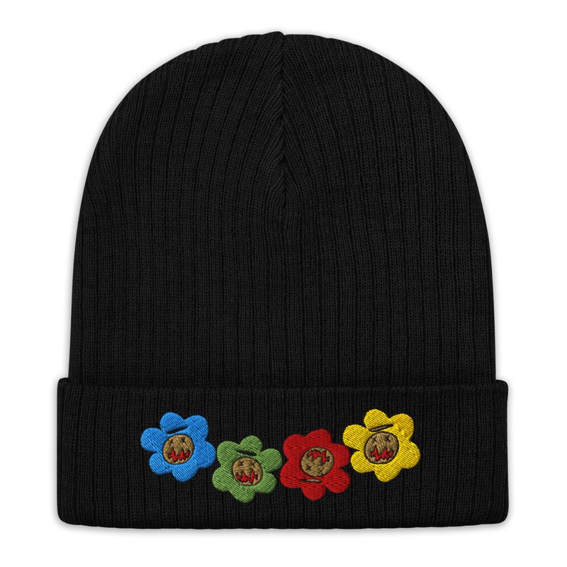 [ Flower Power ] knit beanie – One size, Black