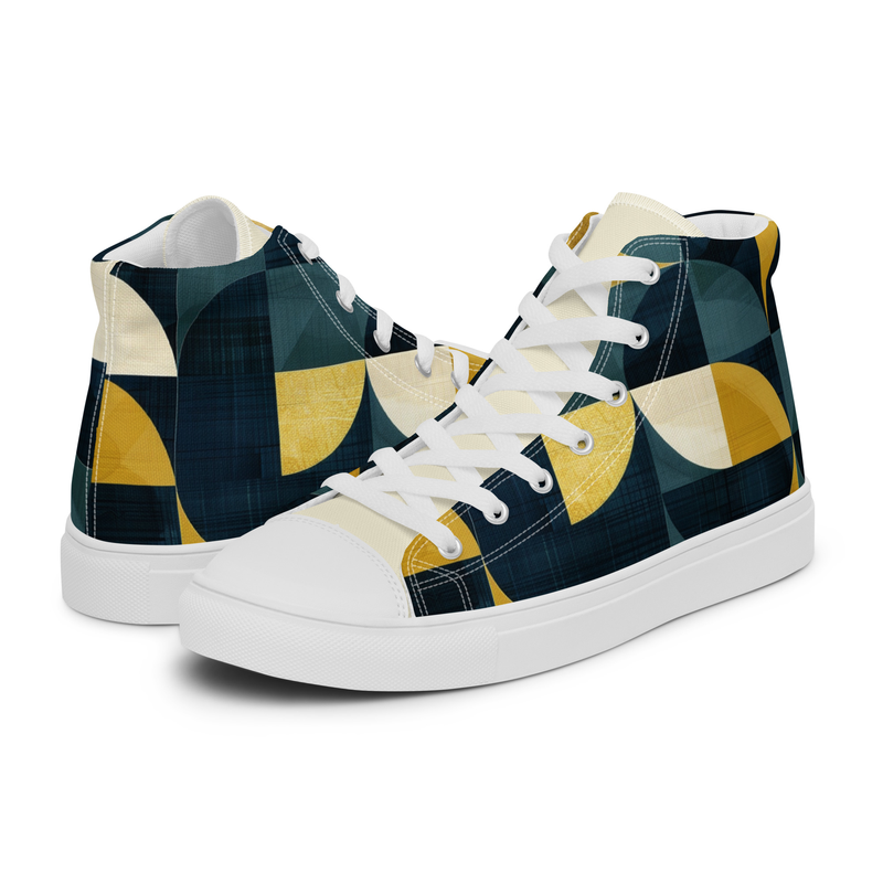Utah - Navy Blue, Gold, and Green - Geometric Simple Retro Design Women’s high top canvas shoes
