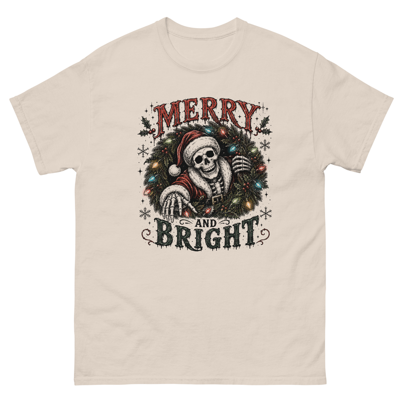 Merry and Bright Skeleton Santa Shirt, Spooky Christmas Shirt