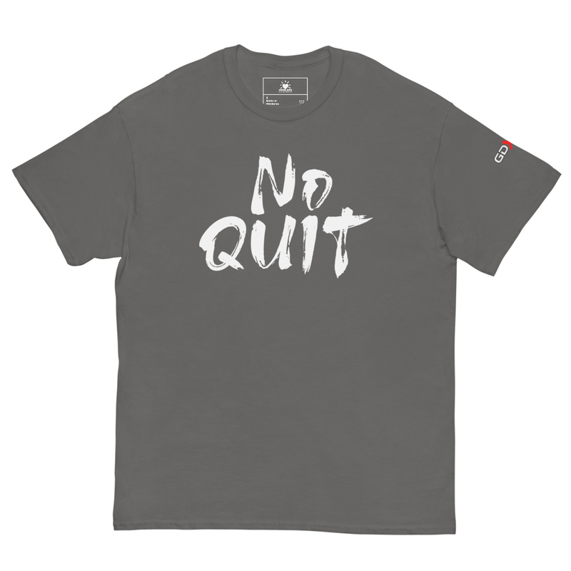 "No Quit" GDXFit Shoulder Unisex Classic Tee (shoulder logo) – S, Charcoal