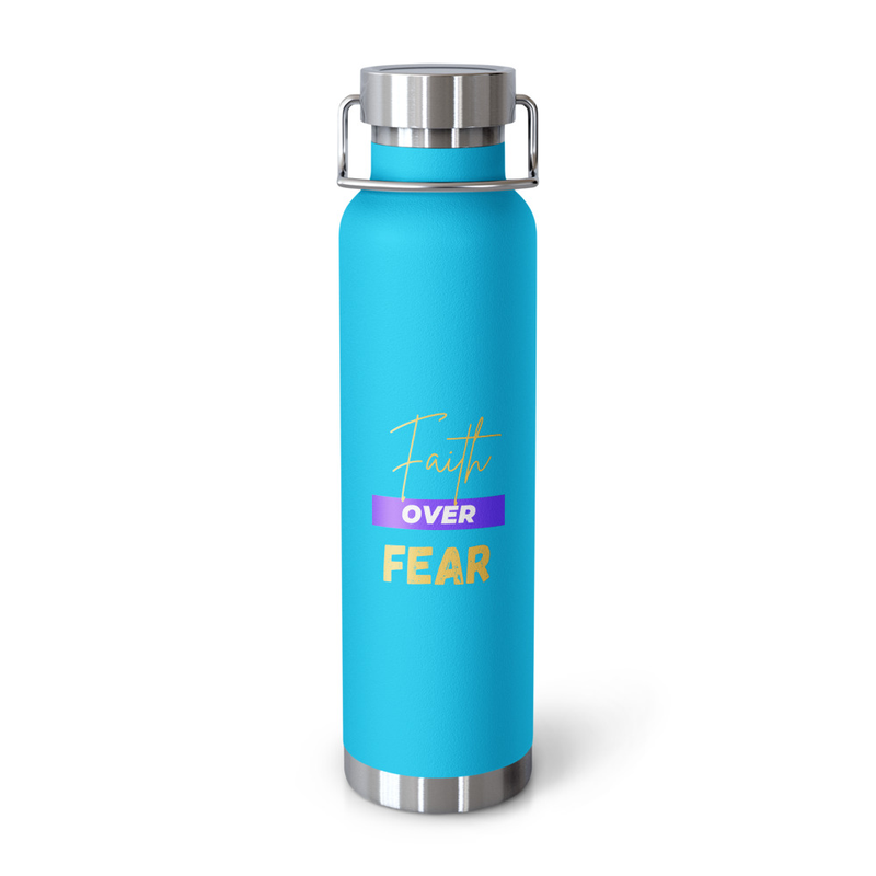 Faith Over Fear Copper Vacuum Insulated Bottle (22oz) – 22oz, Pebble Blue