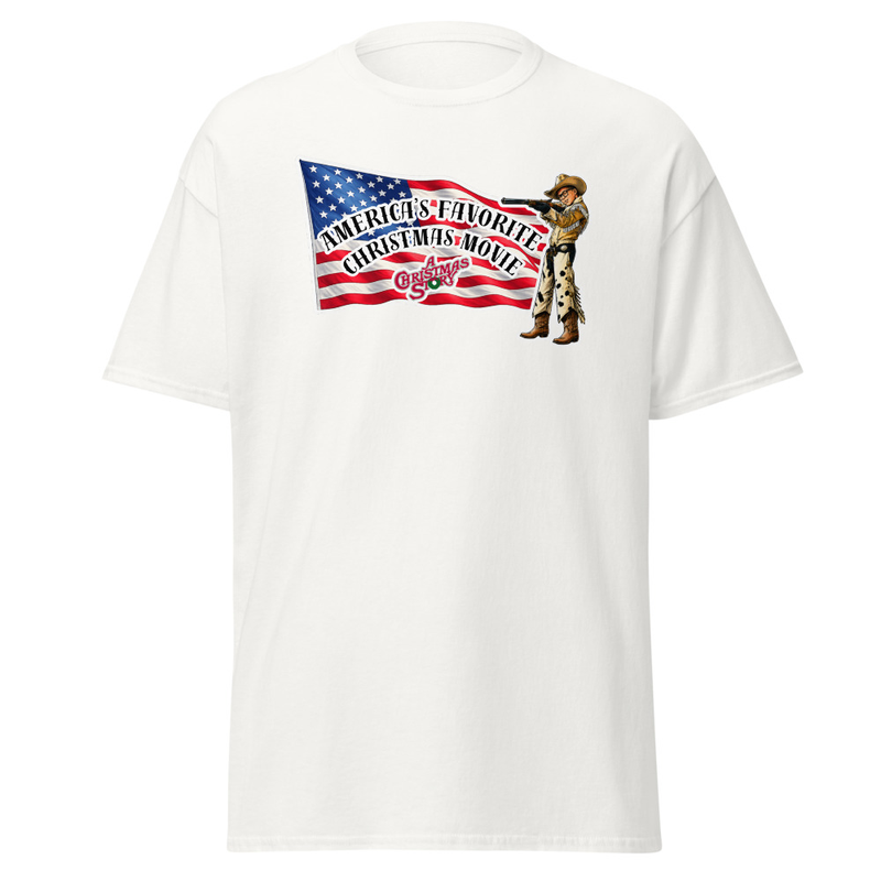 America's Favorite Christmas Movie Flag  With Ralphie T-Shirt – S, White