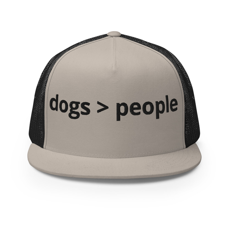 black embroidery dogs > people Trucker Cap