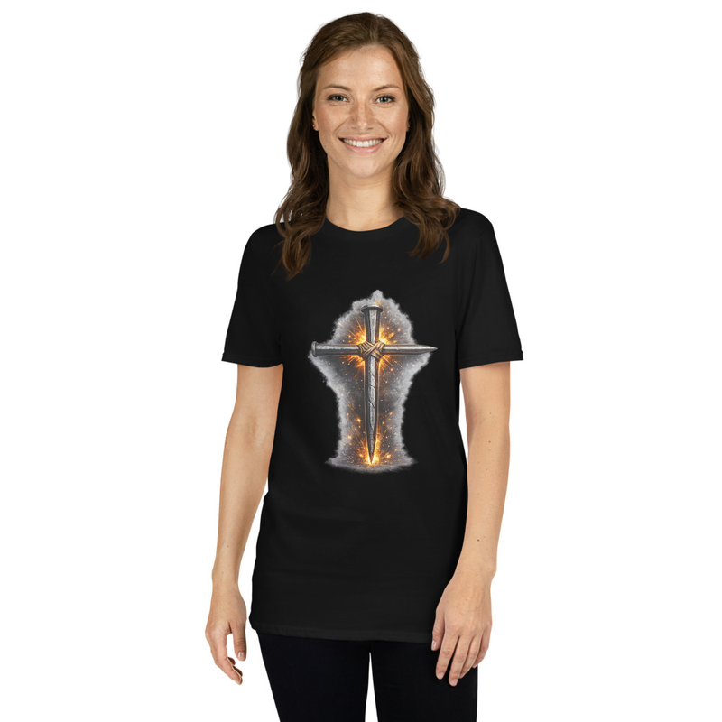Nailed to the Cross | Modern Christian Cross of Nails Unisex T-Shirt | Faith-Inspired Graphic Tee
