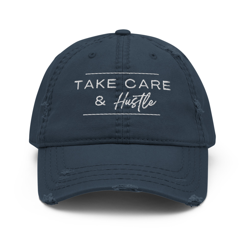Take Care & Hustle Dad Hat – One size, Navy