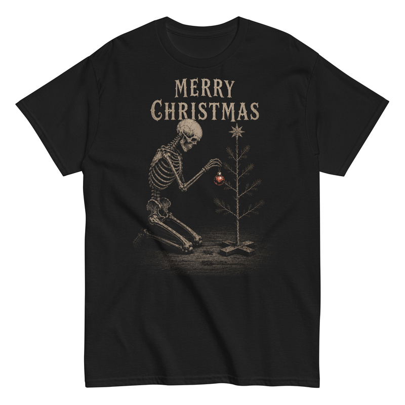 Vintage-Inspired Merry Christmas Skeleton Shirt, Gothic Holiday Tee in Multiple Sizes
