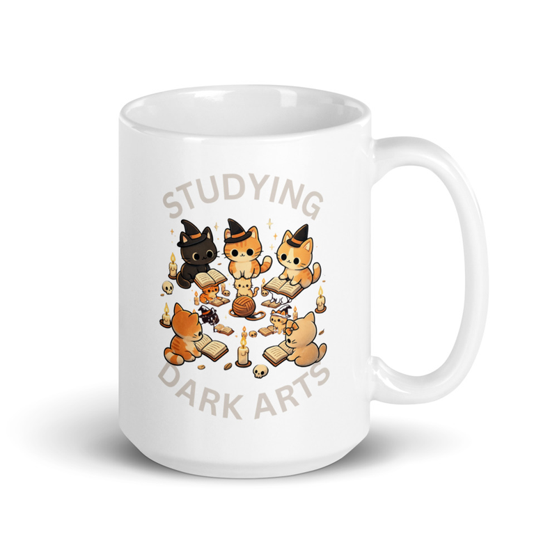 Studying Dark Arts Cat Lovers White glossy mug