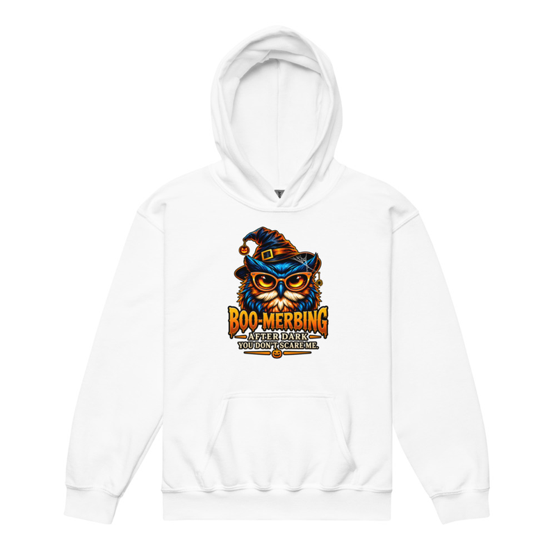 “You Don’t Scare Me” Youth Hoodie — BOOMERBING AFTER DARK™ – XS, White