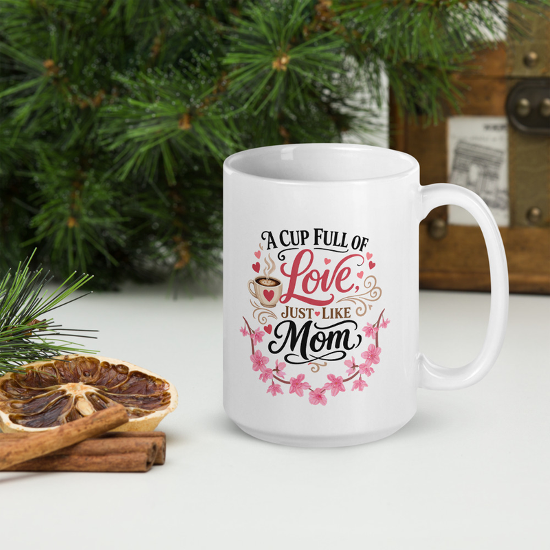 A Cup Full of Love Just Like Mom (White glossy mug)