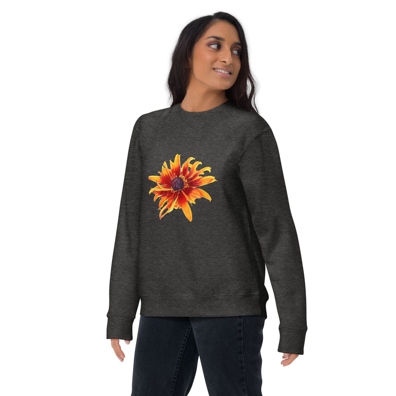 Flaming Flowers - Unisex Premium Sweatshirt – S, Charcoal Heather