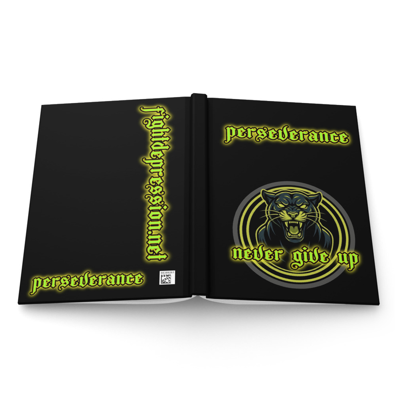 NEVER GIVE UP, Perseverance, Hardcover Journal, matte black