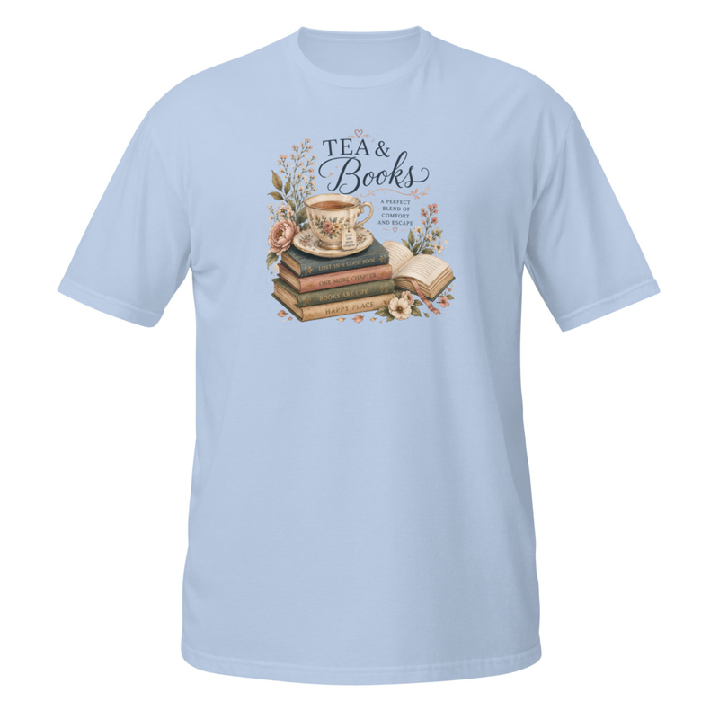 Tea & Books Short-Sleeve Unisex T-Shirt – S, Light Blue