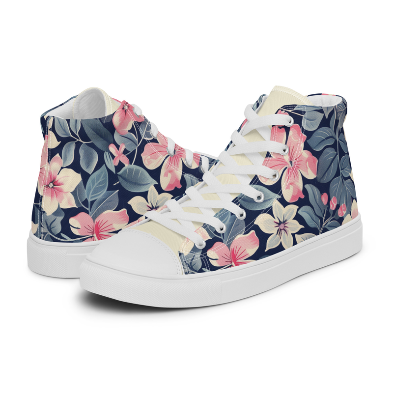 Pink & Blue Leaves In The Fall Women’s high top canvas shoes