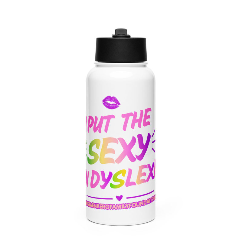 Stainless steel water bottle with a straw lid | Dyslexia v1