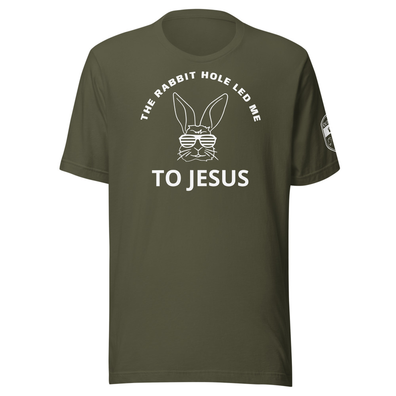 THE RABBIT HOLE LED ME TO JESUS Tee – XS, Military Green