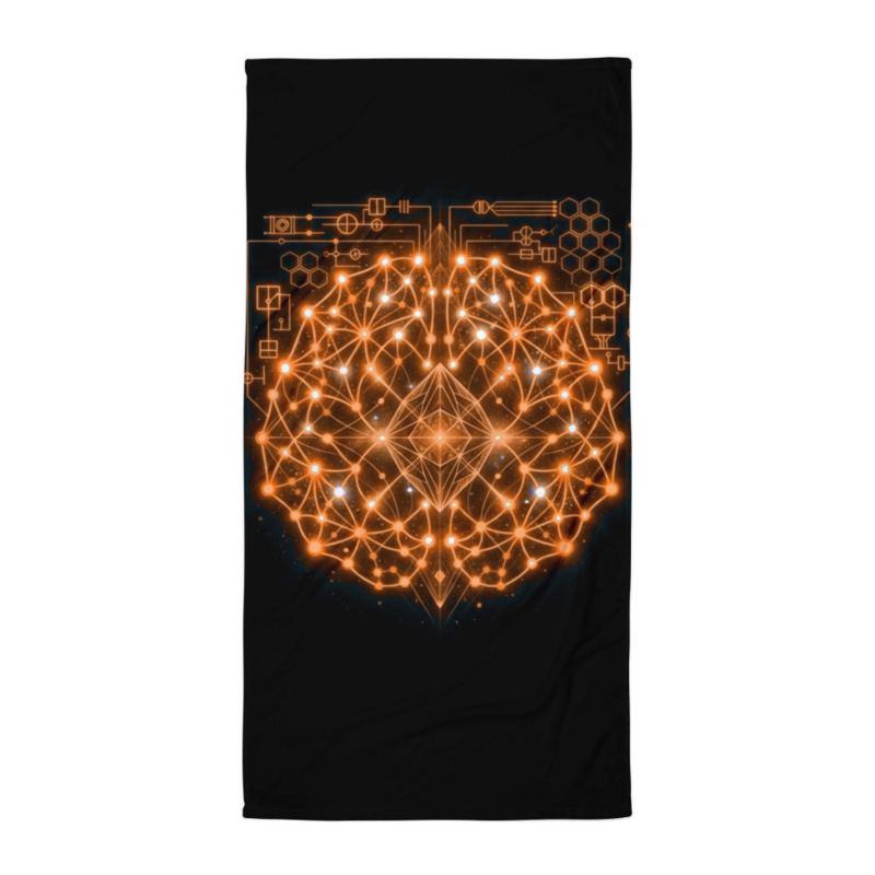 Uncle Benny ® Neural Link Sync IBM Quantum Computer Beach Towel Neon Orange EST. 2020