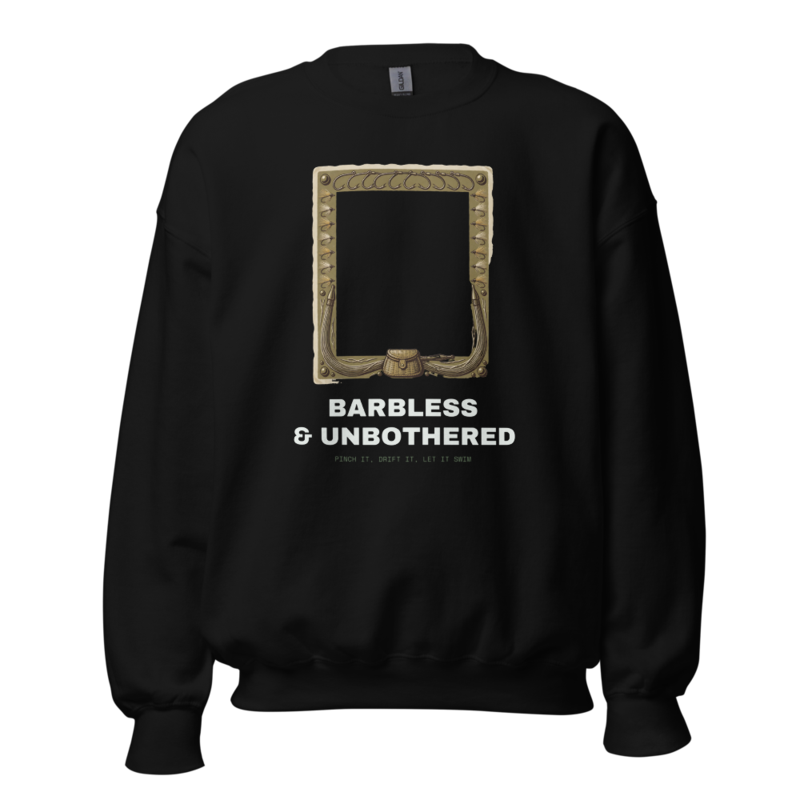Barbless & Unbothered Crewneck (Artist Series) — Fly Fishing merch