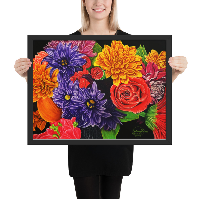 Flower Power Framed Print – 18″×24″, Black