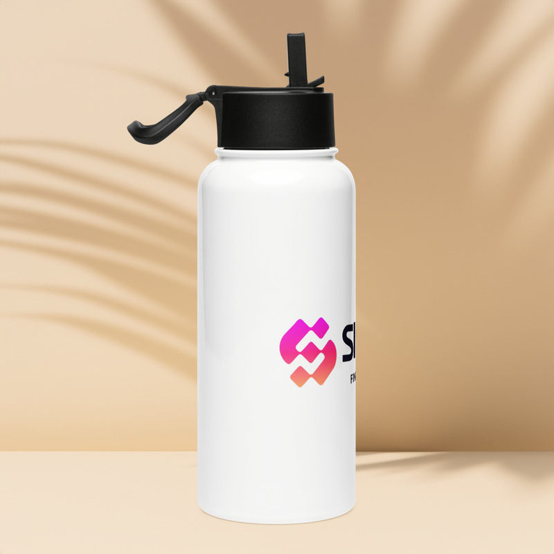 Stainless steel water bottle with a straw lid