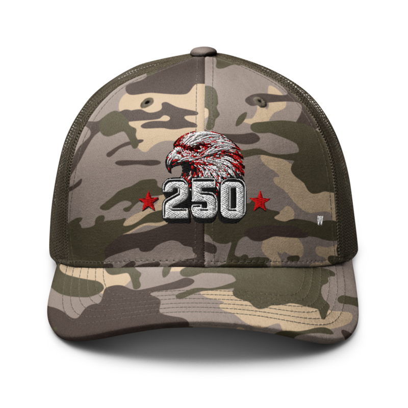 USA 250 Year Camouflage Trucker (Embroidered) – One size, Camo/Olive