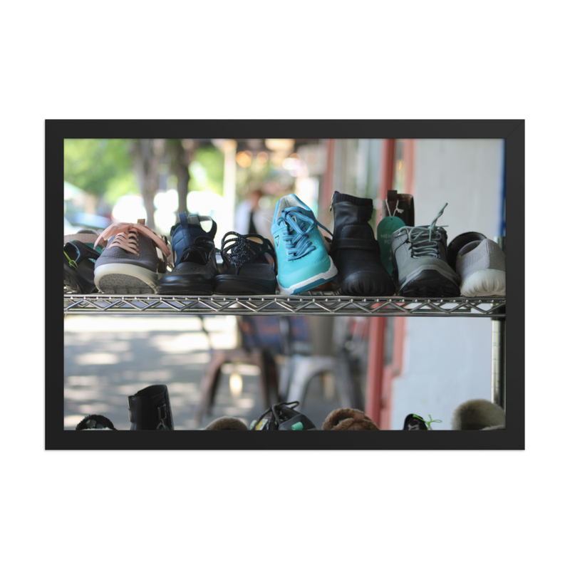 Sidewalk Shoe Sale - 12" x 18" Framed Photo Paper